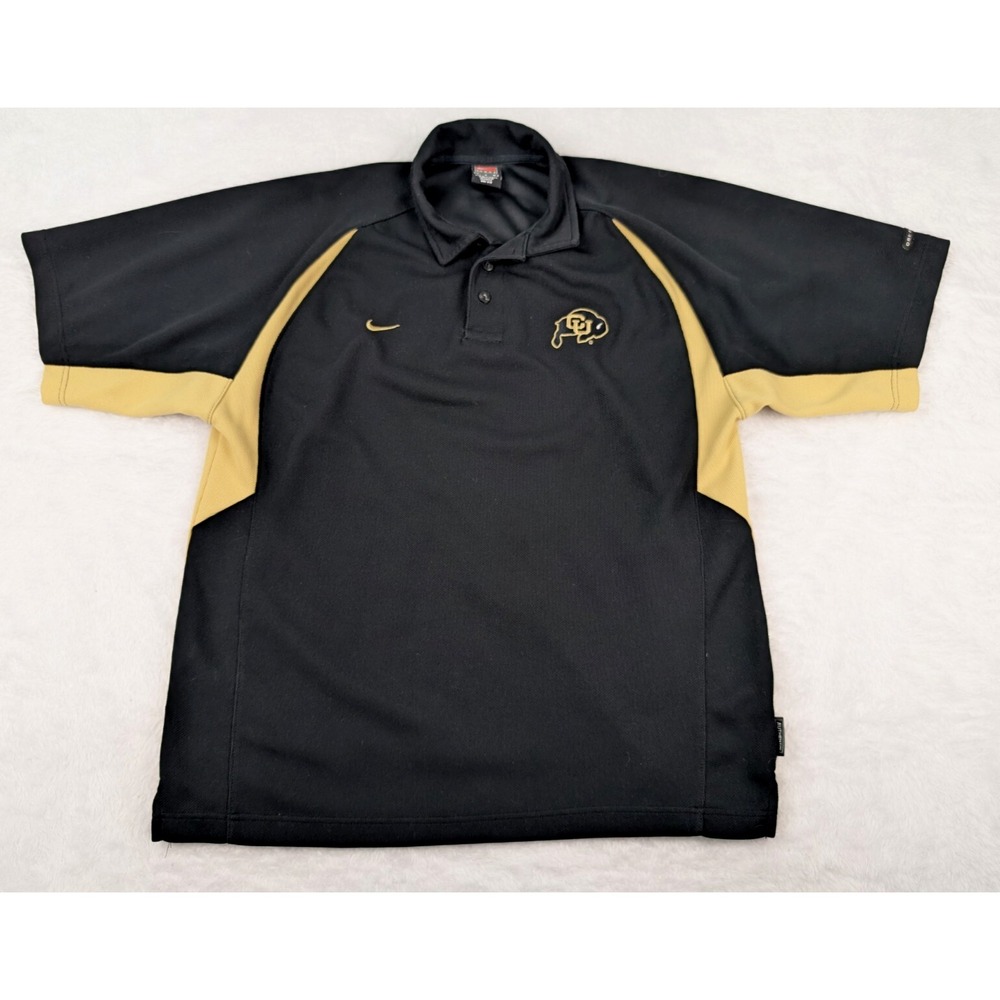 VTG Nike Team Colorado Buffaloes Polo Shirt Men's L Black/Gold Embroidered Logo
